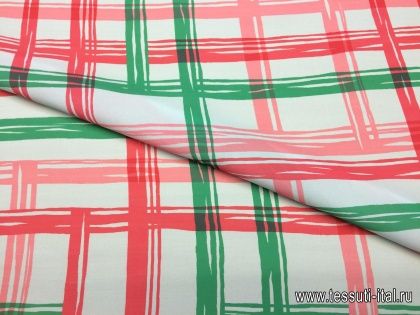 Крепдешин (н) розово-зеленая стилизованная клетка - итальянские ткани Тессутидея арт. 02-7078