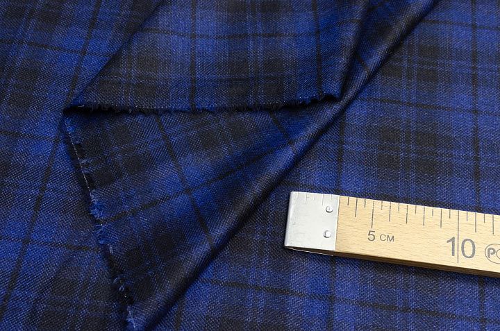 Костюмная клетка (н) черно-синяя Kiton - итальянские ткани Тессутидея арт. 05-3203