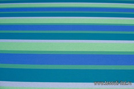 Трикотаж хлопок пике (н) сине-зелено-голубая полоска - итальянские ткани Тессутидея арт. 12-0925