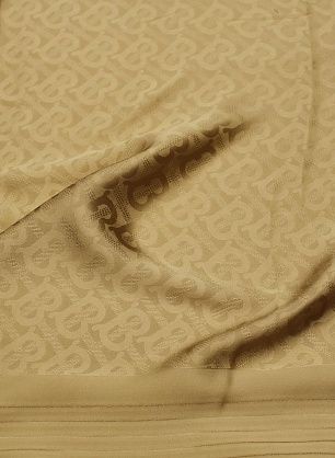 Шелк дама купон (1,55м) (о) логотип на бежевом - в интернет-магазине тканей Тессутидея арт. 10-4672