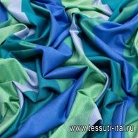 Трикотаж хлопок пике (н) сине-зелено-голубая полоска - итальянские ткани Тессутидея арт. 12-0925