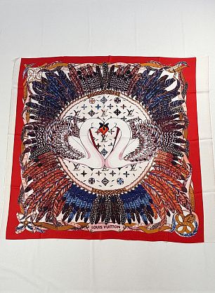 Шелк твил купон-платок 90*90см лебеди на красном - в интернет-магазине тканей Тессутидея арт. F-7209