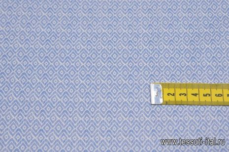 Сорочечная стрейч (н) бело-голубой геометрический принт - итальянские ткани Тессутидея арт. 01-6320