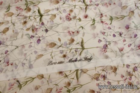 Шифон (н) цветочный рисунок на белом - итальянские ткани Тессутидея арт. 10-3718