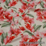 Шелк дама (н) красные орхидеи и горох на белом - итальянские ткани Тессутидея арт. 10-3398