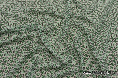 Крепдешин (н) зеленый цветочный рисунок на айвори - итальянские ткани Тессутидея арт. 10-2952