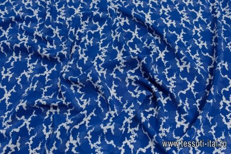 Крепдешин (н) белый рисунок на синем - итальянские ткани Тессутидея арт. 10-2490