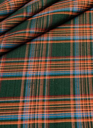 Плательная клетка (н) оранжево-голубая на зеленом - в интернет-магазине тканей Тессутидея арт. 04-1173