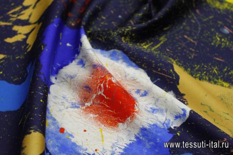 Сорочечная (н) яркая абстракция на темно-синем - итальянские ткани Тессутидея арт. 01-7539