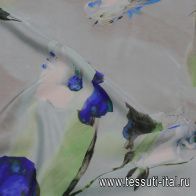 Крепдешин (н) сине-зеленая цветочная абстракция - итальянские ткани Тессутидея арт. 10-3216