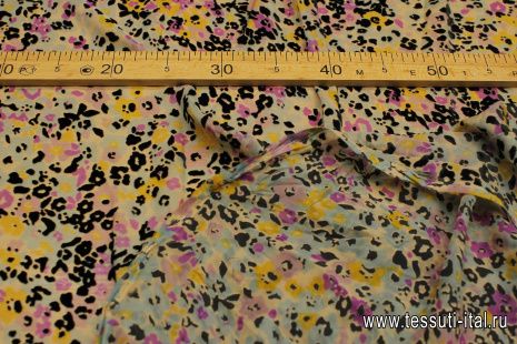 Шифон деворе (н) черно-желто-розовый рисунок на бежевом - итальянские ткани Тессутидея арт. 10-3347