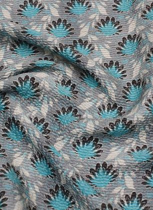 Шелк плиссе с люрексом (н) бирюзовый рисунок на сером - в интернет-магазине тканей Тессутидея арт. 10-4129