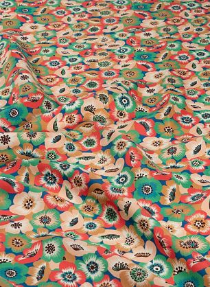 Крепдешин (н) разноцветные цветы на светло-синем - в интернет-магазине тканей Тессутидея арт. 10-2702