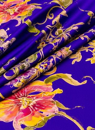 Шелк дама (н) растительный орнамент на ярко-синем - в интернет-магазине тканей Тессутидея арт. 02-8428