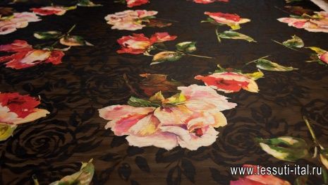 Органза деворе (н) крупные розы  - итальянские ткани Тессутидея арт. 03-6228