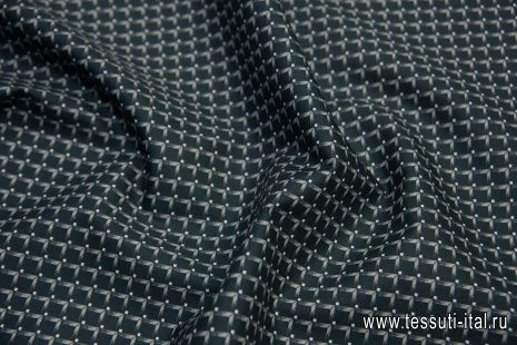 Сорочечная (н) бежевая стилизованная клетка на темно-зеленом  - итальянские ткани Тессутидея арт. 01-6222