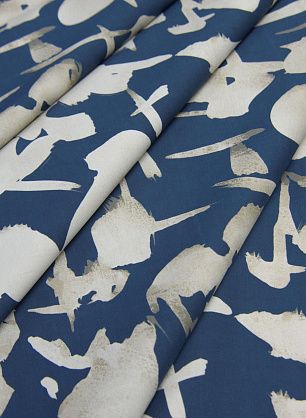 Сорочечная стрейч (н) бежевая абстракция на темно-синем - в интернет-магазине тканей Тессутидея арт. 01-5915