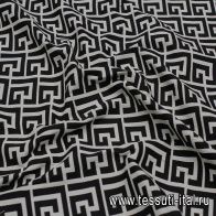 Хлопок костюмный стрейч дабл (н) черно-белый принт - итальянские ткани Тессутидея арт. 01-7181