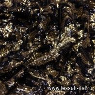 Плательная сетка расшитая пайетками (н) черно-золотая - итальянские ткани Тессутидея арт. 03-5614