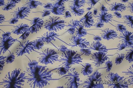 Батист (о) синие стилизованные цветы на белом - итальянские ткани Тессутидея арт. 01-7128