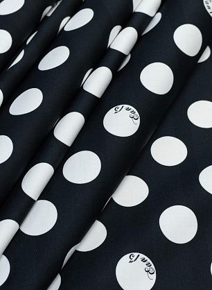 Хлопок стрейч (н) белый горох на черном - в интернет-магазине тканей Тессутидея арт. 01-5188