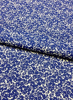 Плательная с люрексом (н) ярко синий растительный орнамент на белом - в интернет-магазине тканей Тессутидея арт. 03-4565