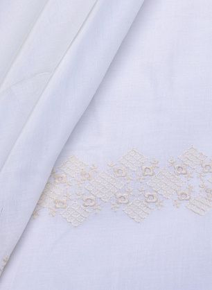 Хлопок (н) бежевая вышивка на белом - в интернет-магазине тканей Тессутидея арт. 01-5237