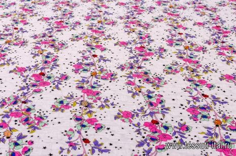 Жаккард (н) цветы и жуки на белом - итальянские ткани Тессутидея арт. 03-5719