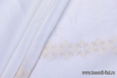 Хлопок (н) бежевая вышивка на белом - итальянские ткани Тессутидея арт. 01-5237