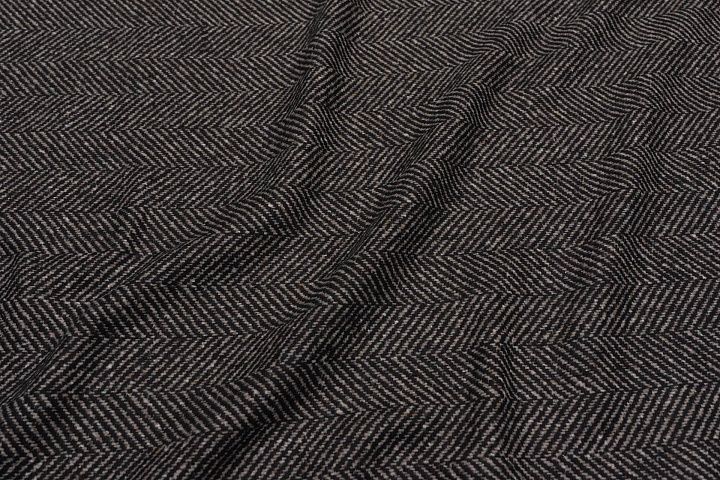 Пальтовая твид (510 г/м) (н) черно-бежевая елочка - итальянские ткани Тессутидея арт. 09-1989