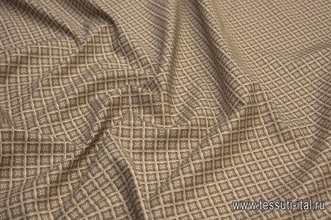 Сорочечная (н) бежево-коричневый принт  - итальянские ткани Тессутидея арт. 01-6156