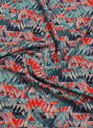 Хлопок (н) красно-сине-бирюзовый геометрический орнамент - в интернет-магазине тканей Тессутидея арт. 01-7725