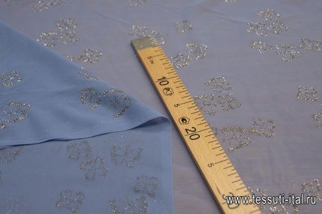 Плательная сетка (н) блестящие бабочки на сиренево-голубом - итальянские ткани Тессутидея арт. 03-6263