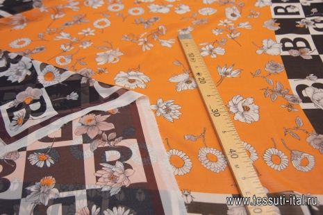 Шифон Burberry купон (1,45м) (н) буква "В" и цветы на оранжевом - итальянские ткани Тессутидея арт. 10-2061