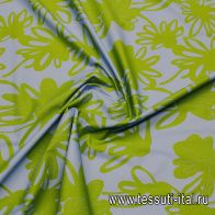 Хлопок стрейч (н) зеленая цветочная абстракция на голубом - итальянские ткани Тессутидея арт. 01-7409
