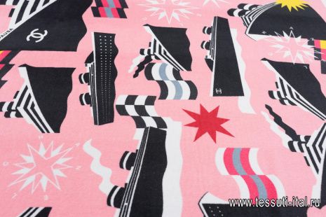 Хлопок махровый купон (1,8м) (н) морская тема на розовом - итальянские ткани Тессутидея арт. 01-6952