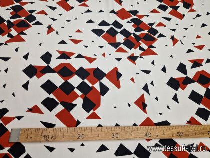 Шелк кади (н) красно-черный геометрический рисунок на молочном - итальянские ткани Тессутидея арт. 10-4635