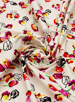 Джинса стрейч (н) тюльпаны на белом - в интернет-магазине тканей Тессутидея арт. 01-7311