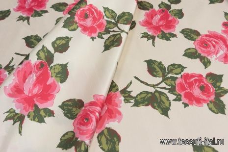 Шелк шантунг (н) розы на айвори - итальянские ткани Тессутидея арт. 10-2407