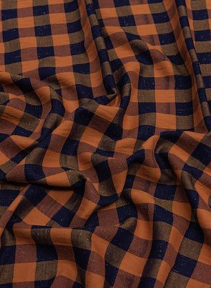 Сорочечная вискоза (н) сине-оранжевая клетка с люрексом - в интернет-магазине тканей Тессутидея арт. 04-1448