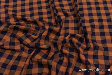 Сорочечная вискоза (н) сине-оранжевая клетка с люрексом - итальянские ткани Тессутидея арт. 04-1448