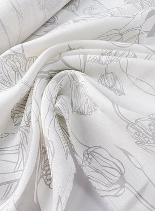 Лен (н) серый цветочный рисунок на белом - в интернет-магазине тканей Тессутидея арт. 16-1131