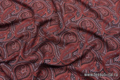 Шелк фактурный (н) красно-черный пейсли - итальянские ткани Тессутидея арт. 10-2782