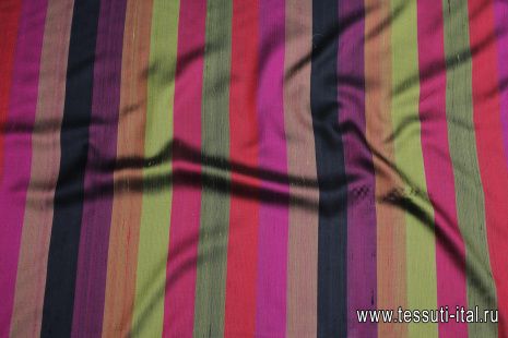 Шелк шантунг (н) красно-розово-салатовые жаккардовые полосы - итальянские ткани Тессутидея арт. 10-3192