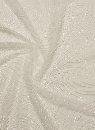 Кружевное полотно на сетке расшитое пайетками и стеклярусом (о) белое - в интернет-магазине тканей Тессутидея арт. 03-7196