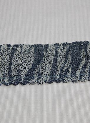 Тесьма джинсовая бахрома с кружевом голубая ш-4,5см - в интернет-магазине тканей Тессутидея арт. 03-3562