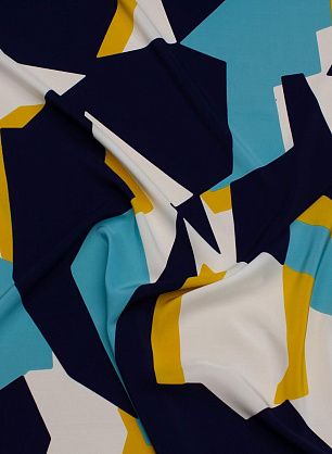 Крепдешин (н) сине-желто-голубая геометрическая абстракция на белом - в интернет-магазине тканей Тессутидея арт. 10-3448