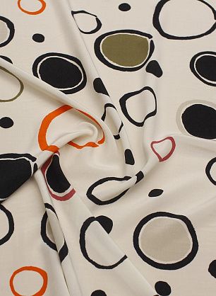 Крепдешин (н) крупный стилизованный горох на светло-бежевом  - в интернет-магазине тканей Тессутидея арт. 10-4135