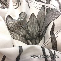 Батист (н) черный растительный орнамент на белом - итальянские ткани Тессутидея арт. 01-4022