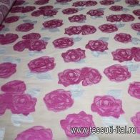 Органза деворе (н) бело-розовый цветочный орнамент на айвори ш-150см - итальянские ткани Тессутидея арт. 03-3108